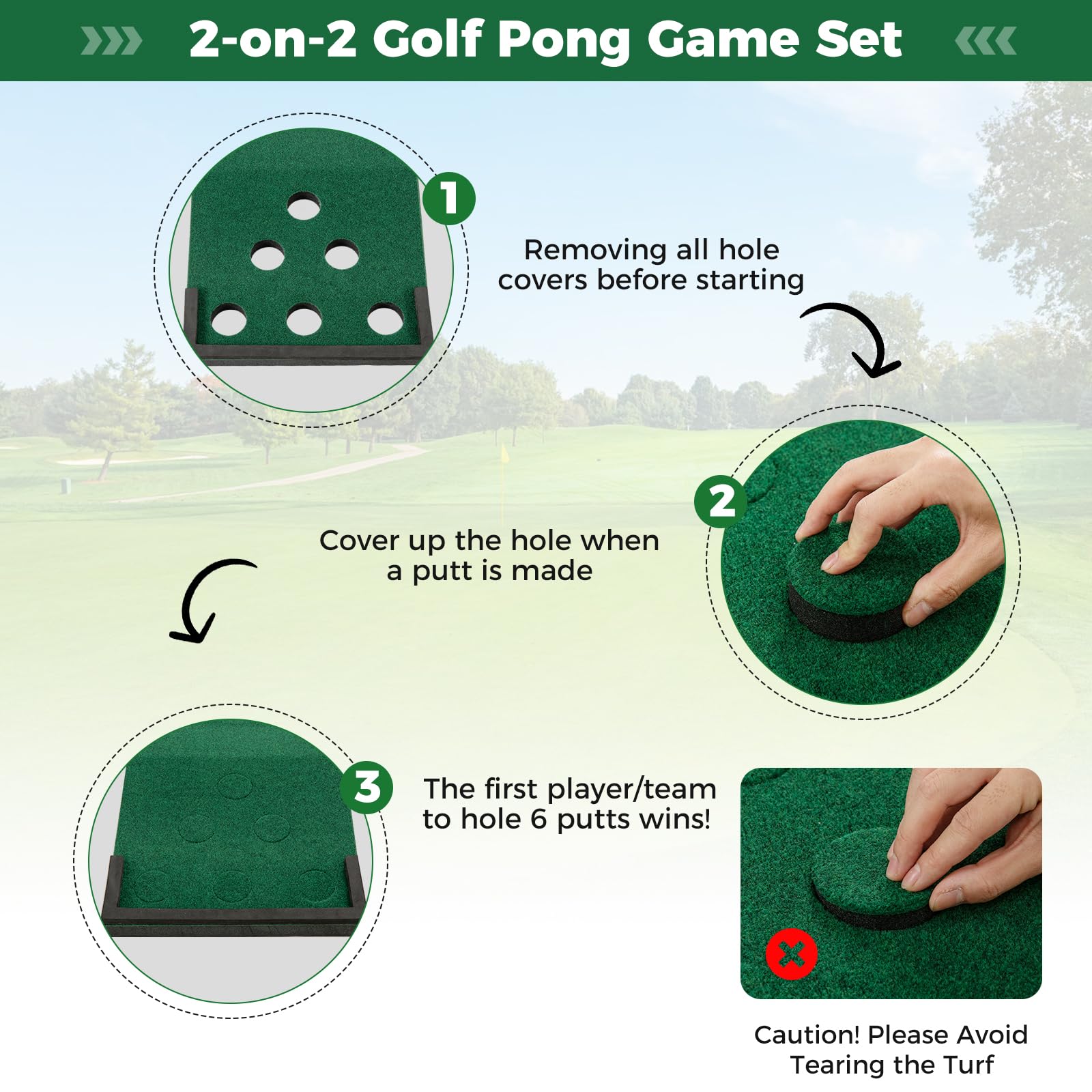 LIFEZEAL Tapis de Putting Golf Portable, Set Jeu Pong avec 2 Putters Réglables, 6 Balles et Sac de Transport, Tapis Entraînement Golf Professionnel pour Intérieur et Extérieur, Bureau, Jardin, Famille