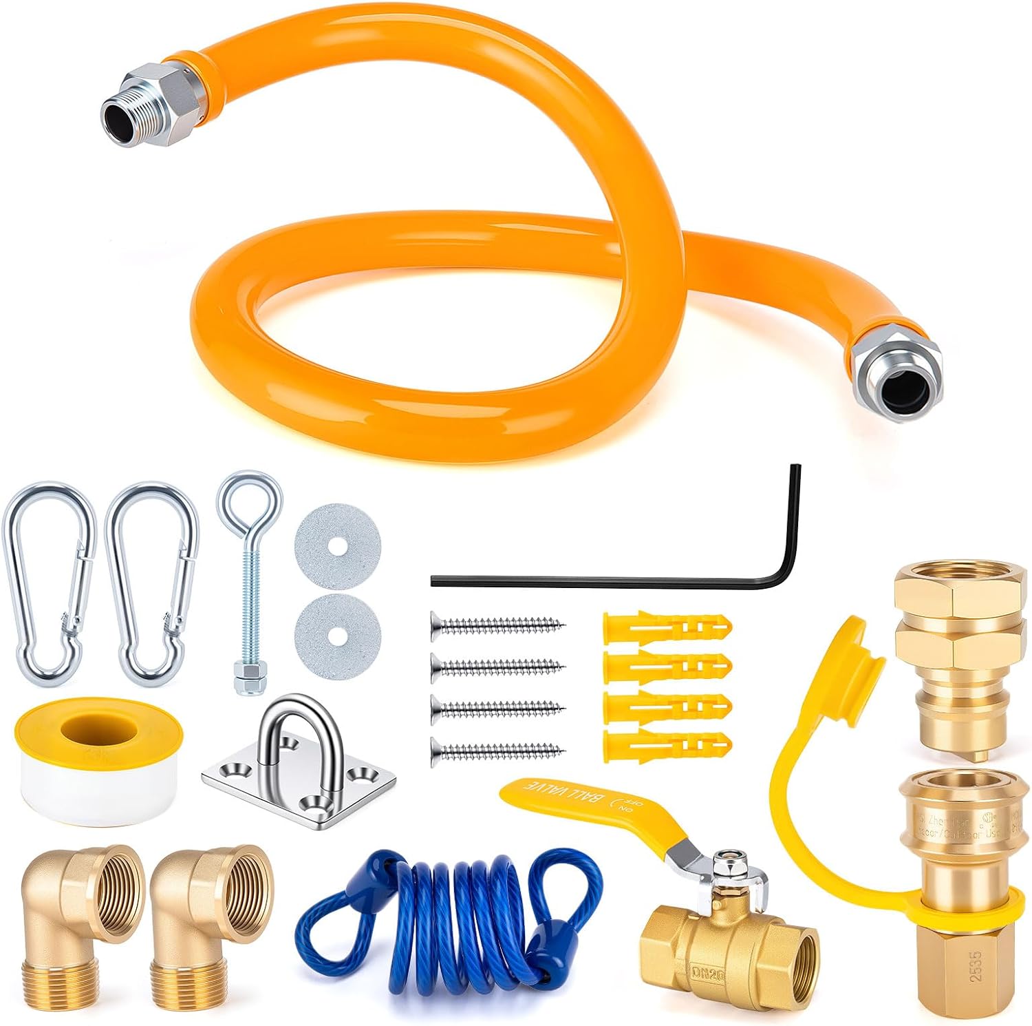 48" Gas Hose Connector Kit,1675KIT48 Safety System Kit,3/4 Quick Disconnect, Full Port Valve, 2 Elbows, Flexible Gas Line Hose for Commercial Kitchen Equipment
