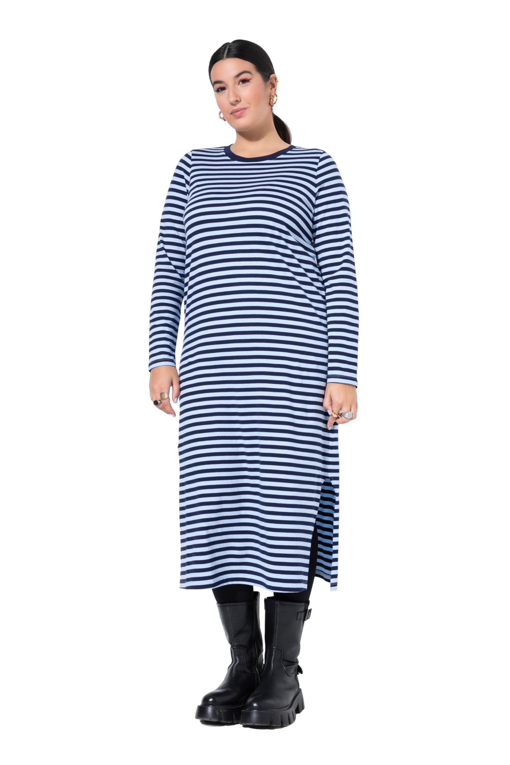 Studio Untold Damen große Größen Übergrößen Plus Size Maxikleid, Jersey mit Ringeln, Langarm 834391