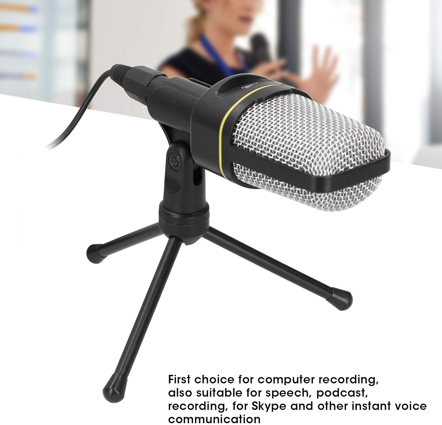 Condenser Microphone, Studio Microphone Microphone Kit Omnidirectional Microphone with Tripod for Computer Recording, Podcast, Skype, PVC Cable, ABS, Black (Black)
