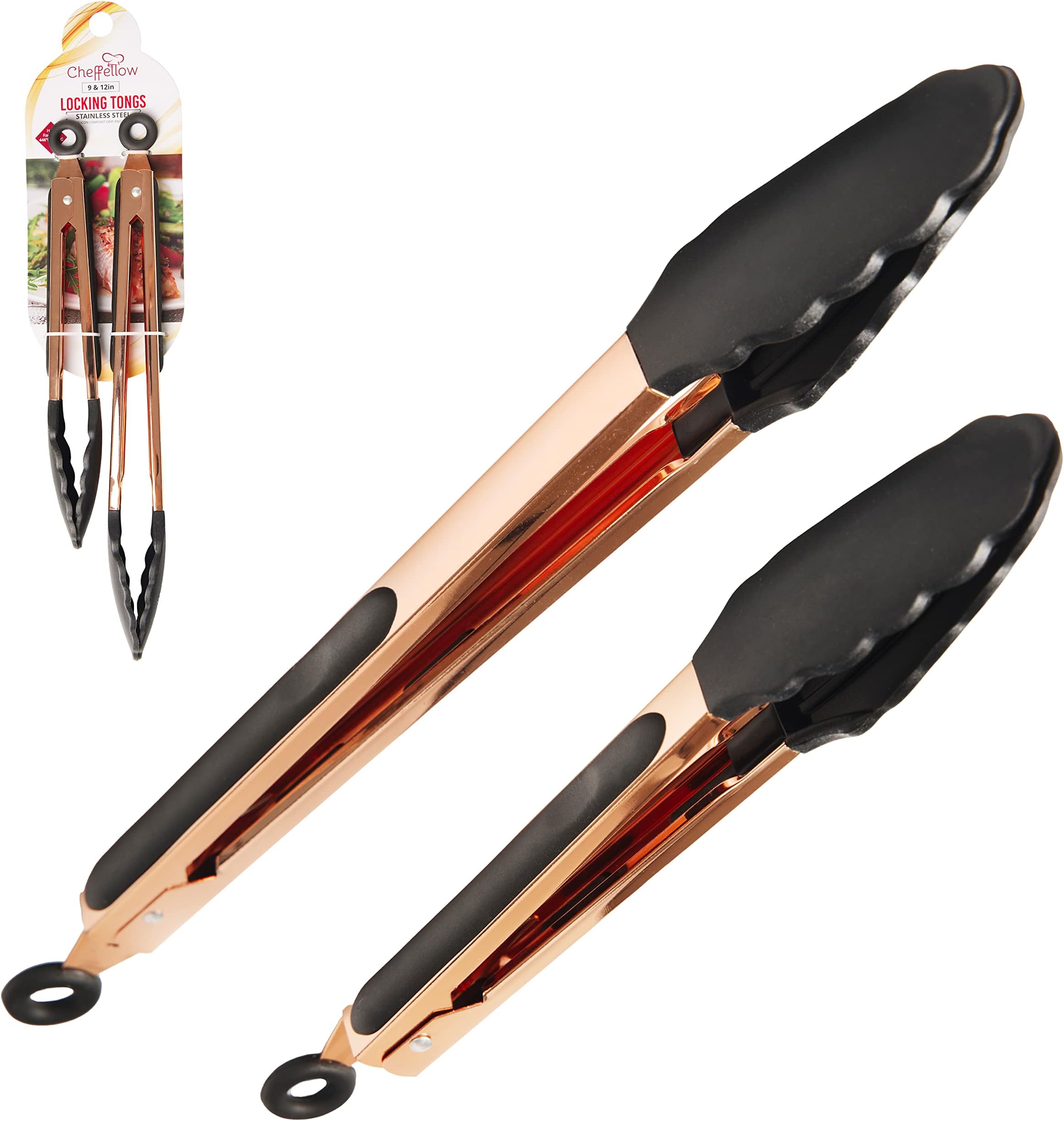Kitchen Tongs Silicone Tongs Premium Rose Gold BBQ Tongs Perfect for Serving Salad Stainless Steel Made with Silicon Grips nonstick Cooking Tongs (9x12)