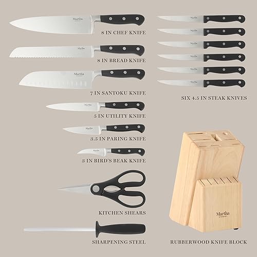 Miniatura 3 de Martha Stewart Carverton - Juego de 15 cuchillos de cocina de acero inoxidable de alto carbono con mango forjado triple ABS con mango forjado