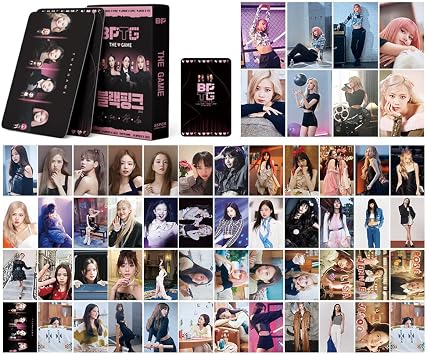 55Pcs Black&Pink Photo Cards Kpop Bp Cards,Bp Cards Black-Pink Greeting Cards Jisoo,Jennie,Ros ,Lisa Cards with Postcards Box/The Game