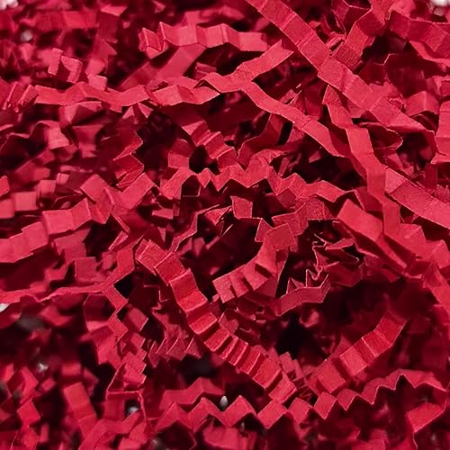 CrinklePak Papel triturado fabricado en Estados Unidos para paquetes de envío, relleno de cesta, papel de regalo y todas las ocasiones, rojo, 1 libra