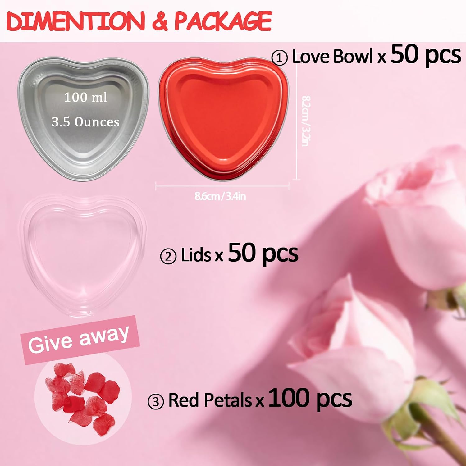 BLVRYVIO Heart Shaped Cake Pans for Baking with Lids, 3.5 Ounces 50 Sets