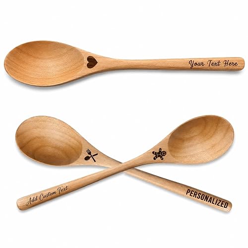 Custom Laser Engraved Wooden Spoon, Personalized Natural Wood Utensil Gift