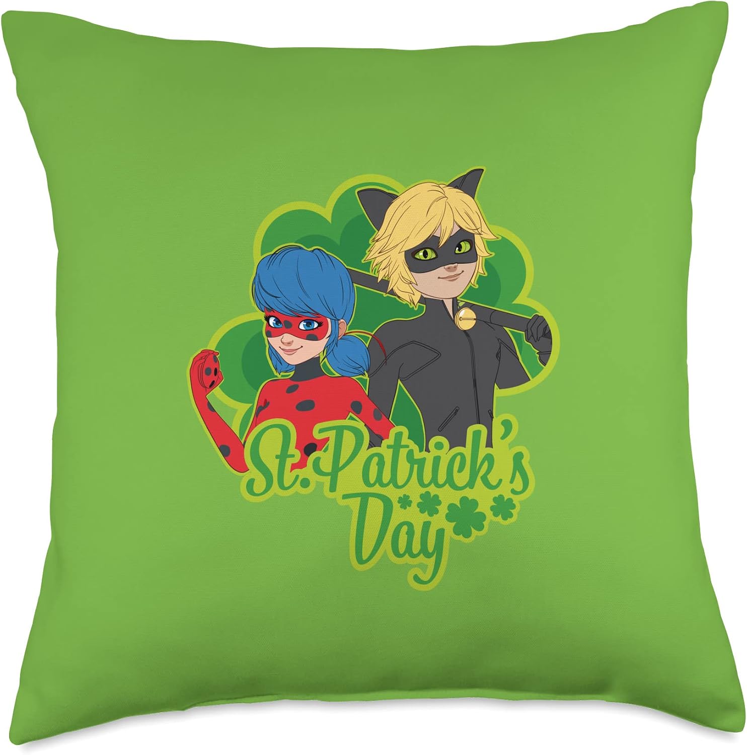 Miraculous St Patrick's Day Ladybug & Cat Noir Throw Pillow