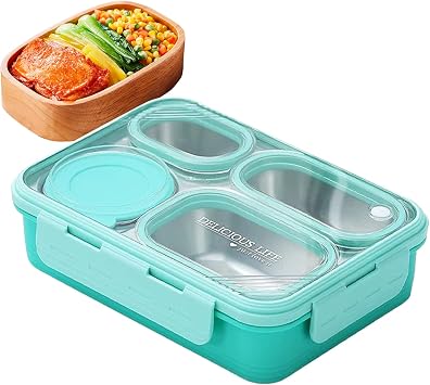 Metal Lunch Box - Leak Proof 4 Compartment Food Storage for Kids Adults | Large Stainless Steel Bentto Container with Lid, Meal Organizer for School Camping Travel, 10x7.25x2.6cm Pink Purple Green