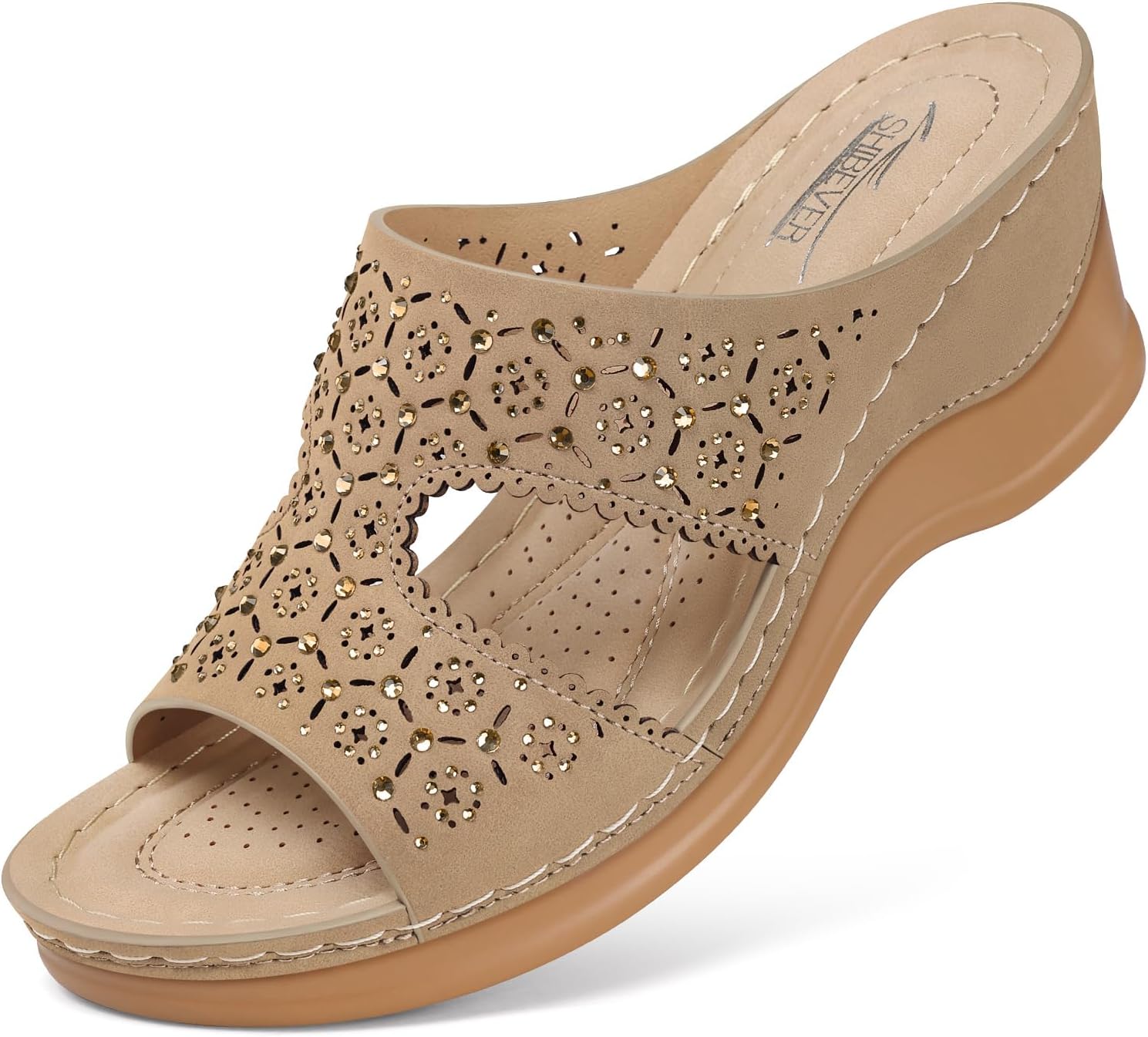 SHIBEVER Wedge Sandals for Women Dressy: Summer Slip On Womens - Slide Comfortable Walking Platform Sandals