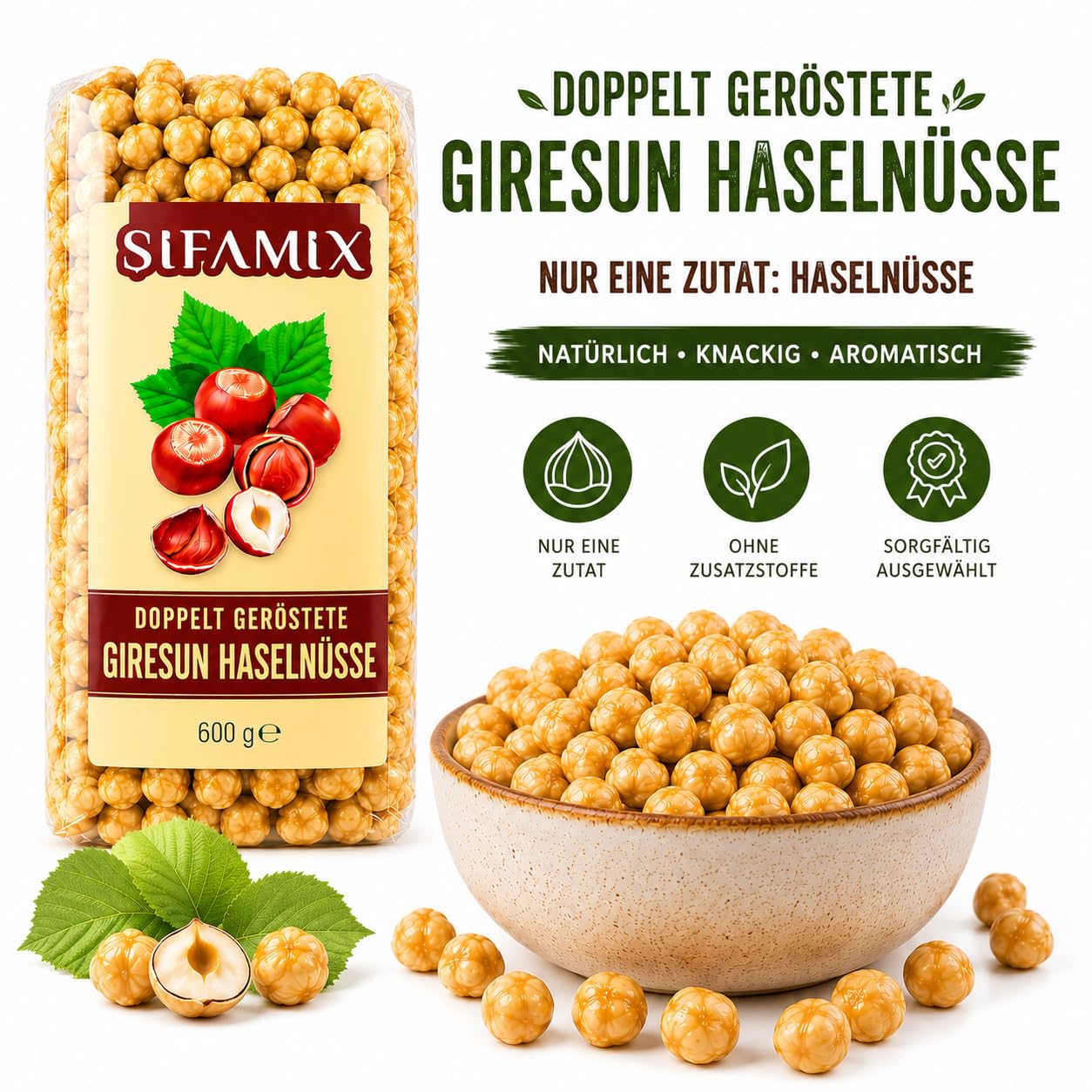 600 g Doppelt Geröstete Giresun Haselnüsse aus der Türkei – Ganze Haselnusskerne | Charakteristisches Aroma | Für Snacks, Desserts und Backwaren