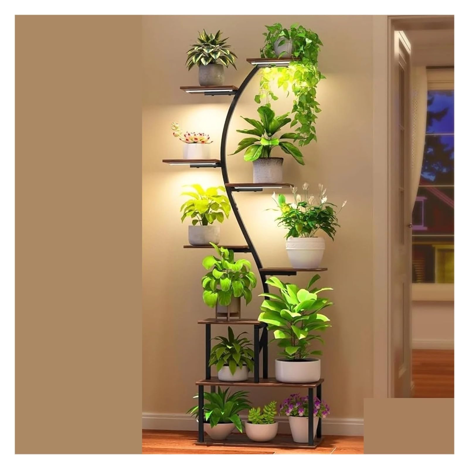 LINYpA66 Plant Stand Indoor Indoor Plant Stand 9 Tier Metal Shelf Large Display Rack Storage and Decorative