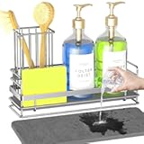 Yofidra Sink Caddy with Stone Drying Tray&colon; Stainless Steel Soap Dispenser Kitchen Sink Organizer Set&comma; Sponge Holder Counter Accessories Decor for Kitchen Organizers and Storage 8&period;1x3&period;5x4&period;5 in Sliver
