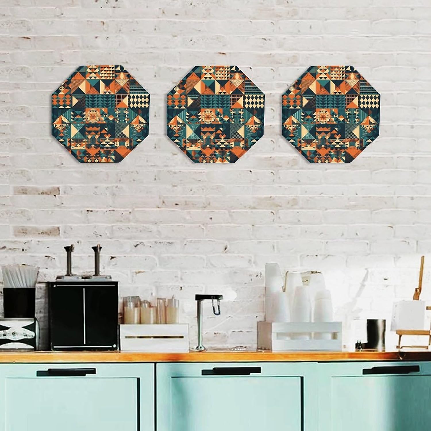 Ctagon Metal Sign for Home, Modern Display Plate for Kitchen, Colorful Tribal Pattern Plates Accent Hanging Wall Decorations 3PCS for Living Room, Bedroom, Hallway, Hotel