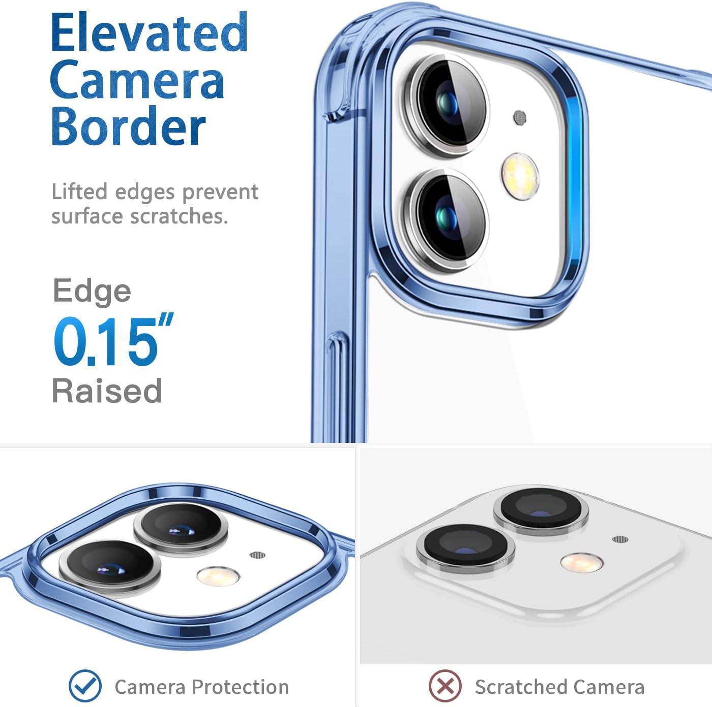 CANSHN Clear for iPhone 12 Case/iPhone 12 Pro Case, [Military Drop Protection] [Not Yellowing] Shockproof Phone Case with Hard Back & Soft TPU Bumpers, Slim Thin Case for iPhone 12/12 Pro - Blue