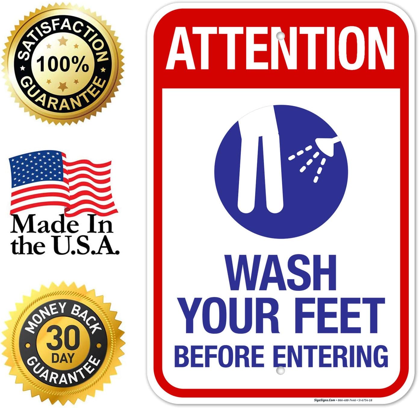 Attention Wash Your Feet Before Entering Sign, Pool Sign, 12x18 Inches, Rust Free .063 Aluminum, Fade Resistant, Made in USA