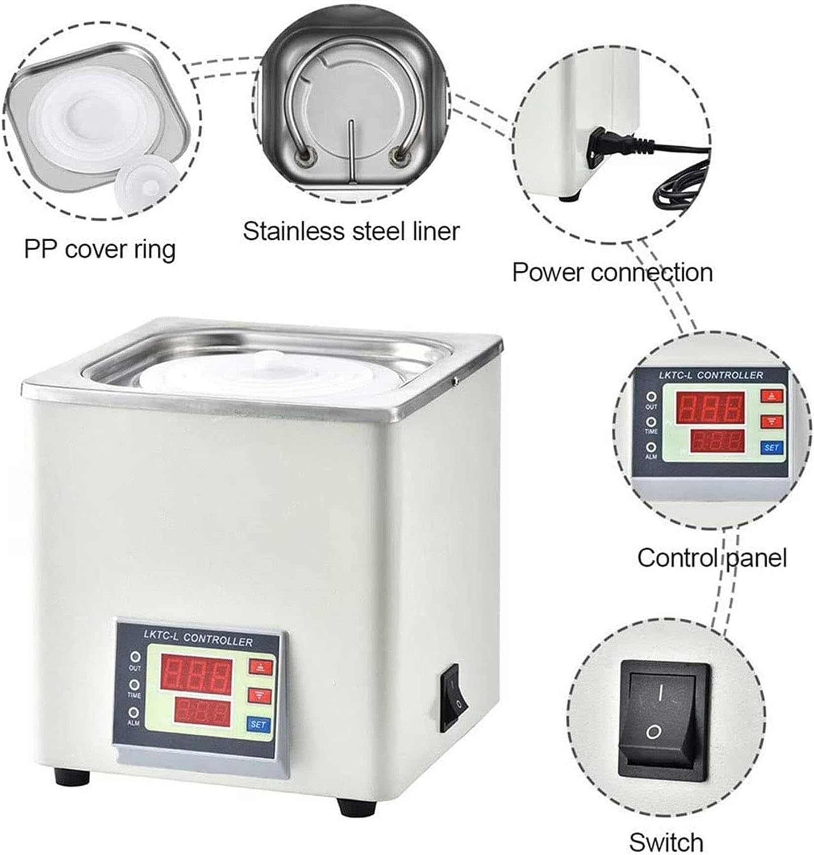 XENITE Bagnomaria da Laboratorio a Temperatura Costante, Bagnomaria Riscaldamento Elettrico a Foro Singolo, Bagnomaria Termostatico Digitale 220v 50hz 2.6l, Forniture Bagnomaria da Laboratorio