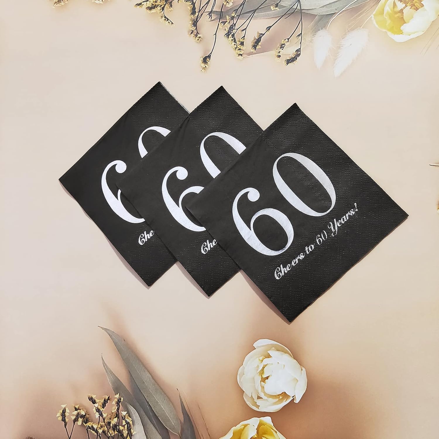 40 pcs Cheers to 60 Years Napkins 60th Birthday Disposable Party Napkins 60th Birthday Wedding Anniversary Paper Beverage Napkins, Silver