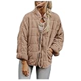 Womens Quilted Puffer Jackets Baggy Lightweight Zipper Button Short Padded Down Coats Warm Outwear Tops with Pockets