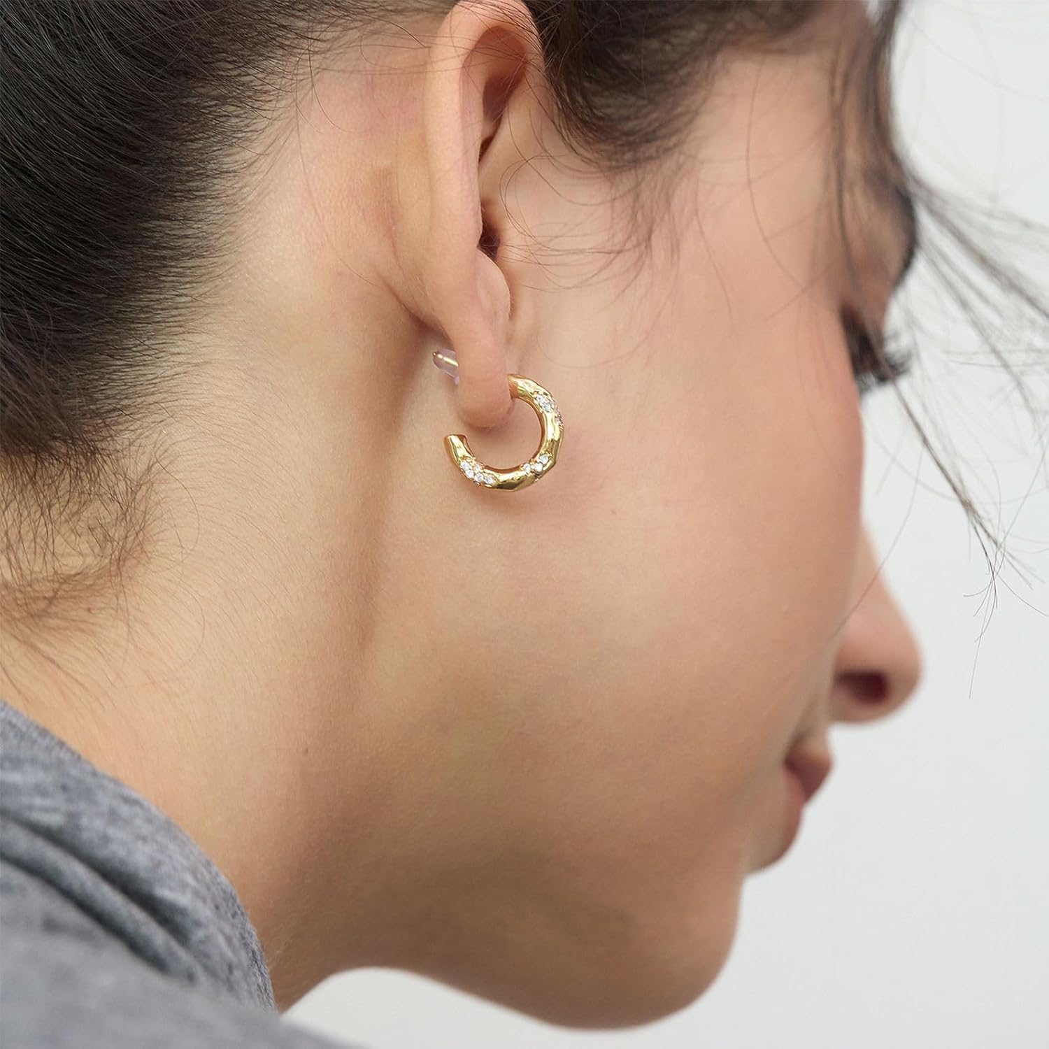 14K Gold Plated Hoop Earrings for Women | Cubic Zirconia Small Hoops Earrings (Gold) - Image 6