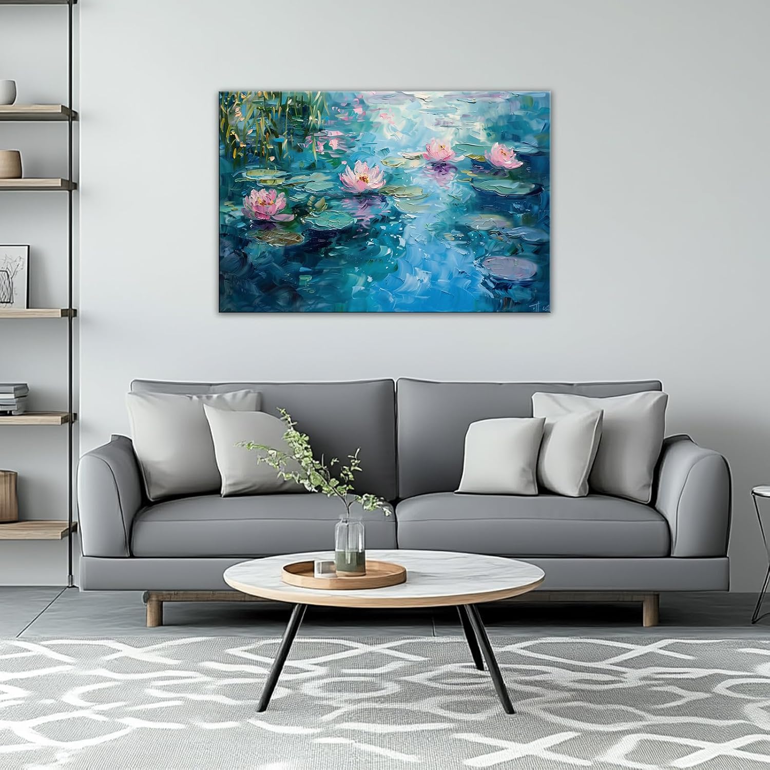 Zen Lotus Flower Canvas Wall Art Watercolor Lotus Pond Pictures Print Abstract Zen Floral Paintings for Living Room Bedroom Bathroom Decor Framed(Artwork-5,28"x42")