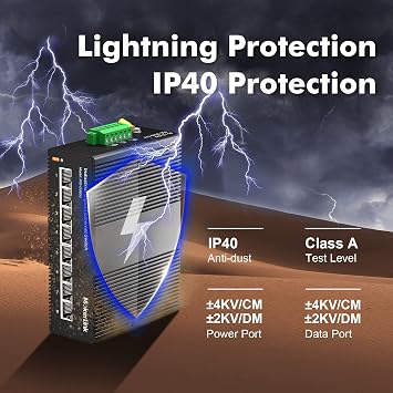 MokerLink 8 Port Gigabit Industrial DIN-Rail Ethernet Switch, 16Gbps Switching Capacity, IP40 Rated Network Switch (-40 to 185F), with UL Power Supply
