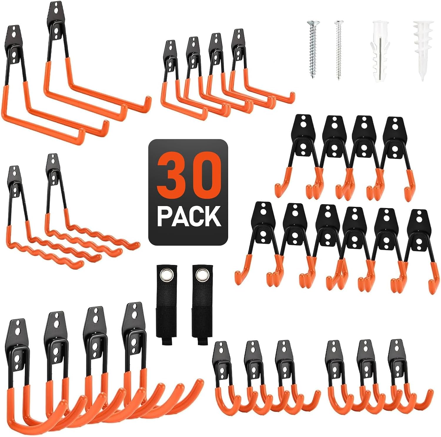 30 Pack Heavy Duty Steel Storage Hooks - Wall Mount Garage Hanger & Organizer for Bikes, Tools, Ladders, Bulk Items, Ropes and More