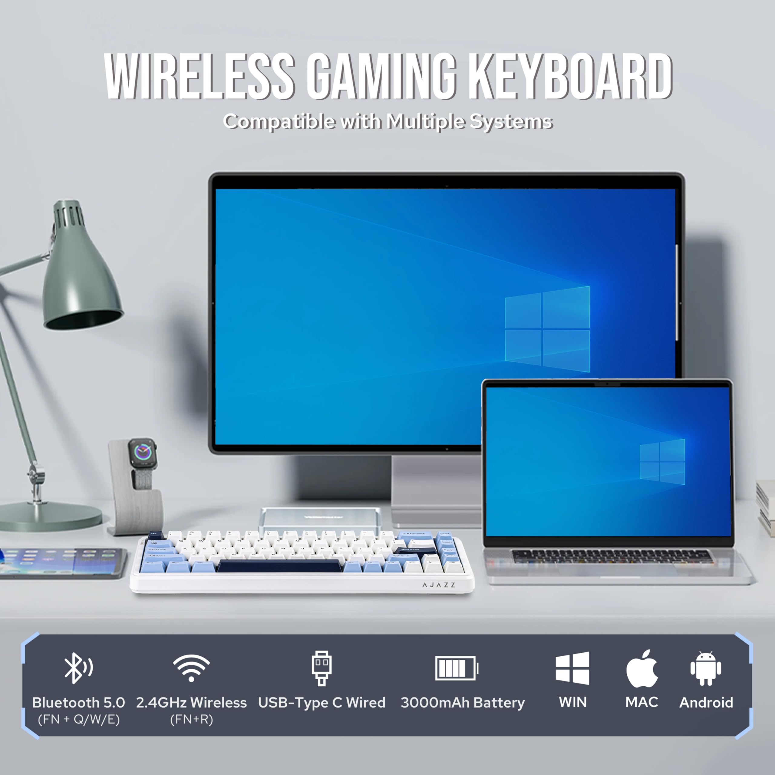 MechLands AK680 MAX 3 modalità Wireless Gaming Keyboard, frequenza di polling 8K, Rapid Trigger Magnetic Keyboard con interruttore effetto hall, struttura top, RGB (bianco)