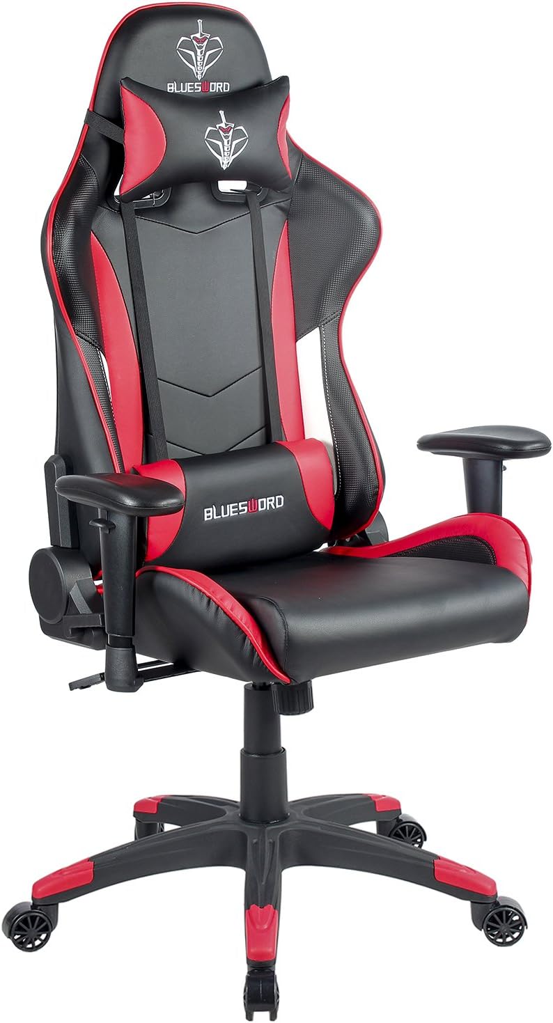 BLUE SWORD Carbon Fiber Gaming Chair Large Size Racing Style High-Back Adjustment Office Chair with Lumbar Support and Headrest White&Red, BS004