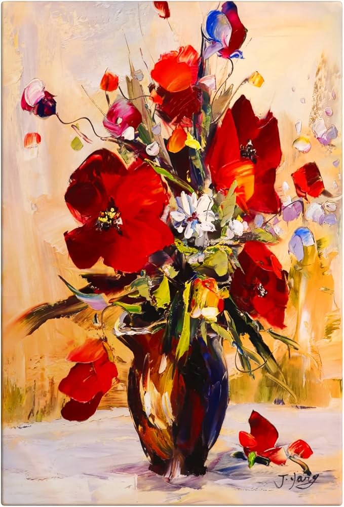 抽象画 赤い花 油絵