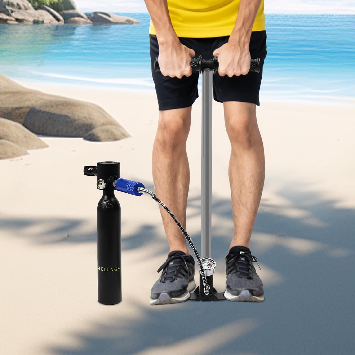 Bacocoo 3000 Mini Scuba Diving Tank Set, 0.53qt Air Tank with 4500PSI High-Pressure Pump, 3.0Cu Ft Capacity, Portable Underwater Diving Kit for Beginners & Recreational Use.