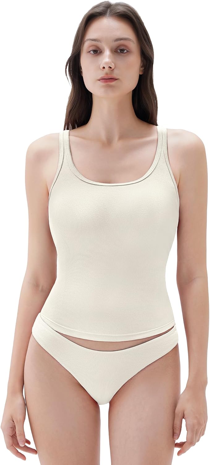 SUUKSESS Women Padded Cotton Ribbed Long Tank Tops 2025 Summer Going Out Basic Scoop Neck Cami Tops
