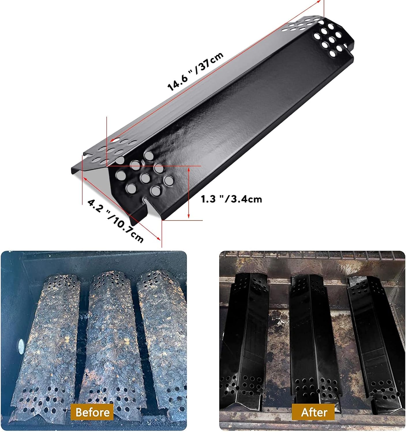 Hiorucet Grill Heat Plates Shields for Home Depot Nexgrill 5 Burner 720-0888, 720-0896, 720-0888N, 720-0882A, 720-0882S Gas Grill, Nexgrill 4 Burner 720-0830H Porcelain Steel Replacement Parts(5 Pack)
