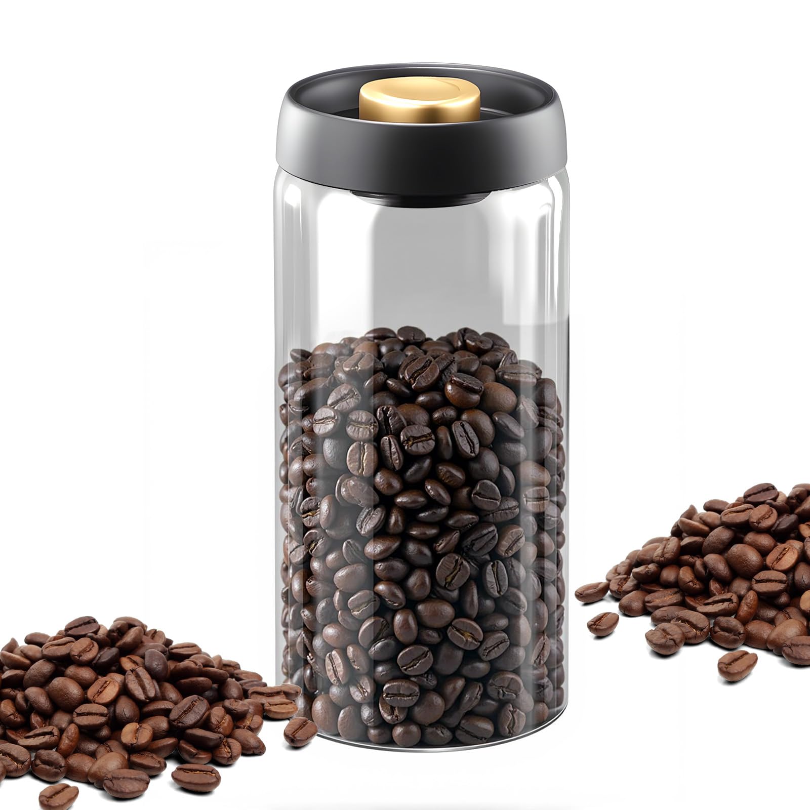 Kaffeedose luftdicht für 1kg Kaffeebohnen mit Vakuumdeckel (Behälter für Kaffee, Tee, Edelstahl Dose zur Aufbewahrung mit Aromaverschluss, Vorratsdose