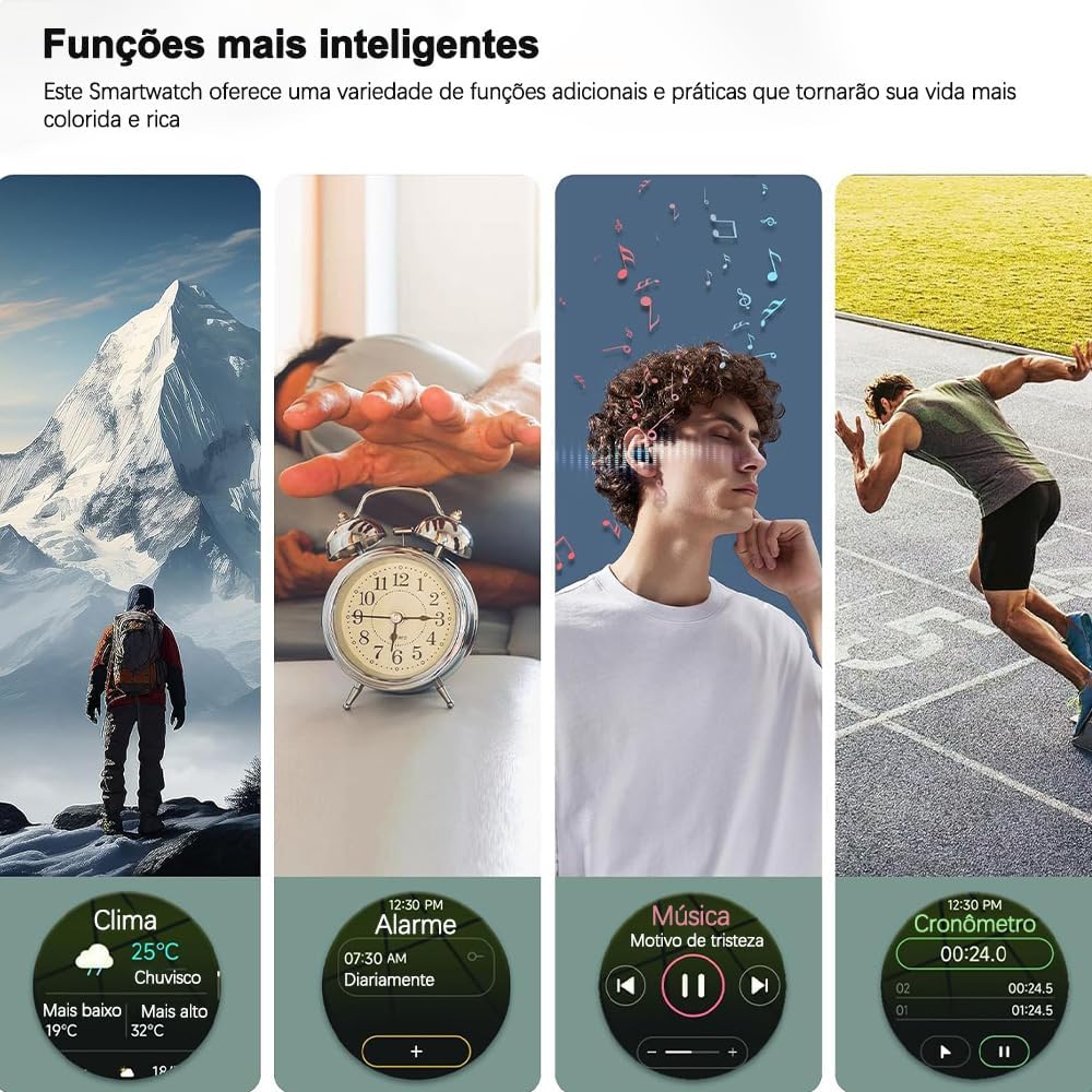 Smartwatch Militar Masculino com Função de telefone, Relógio de fitness de 1,39 polegadas, 100 modos esportivos, Rastreador de atividades à prova d'água IP68, relógio esportivo para iOS e Android