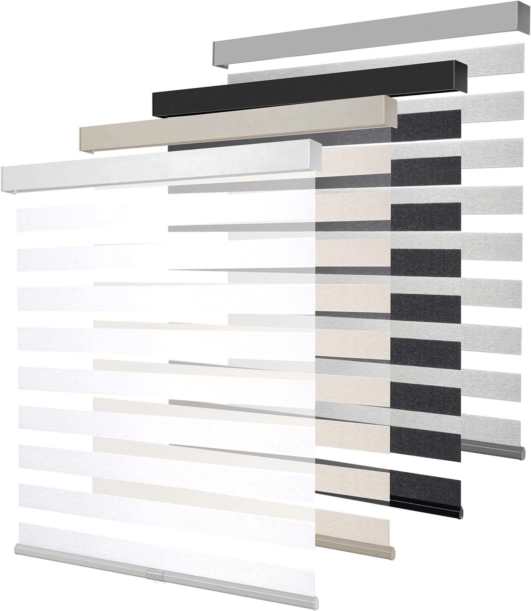 Cordless Zebra Blinds for Windows, Free-Stop Pull Down Roller Window Shades with Valance, Light Filtering Dual Layers Sheer Shades for Home and Office, White, 28" W x 72" H