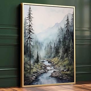 Misty Forest Watercolor Art - Foggy Mountain Landscape Print - 16x24in No Frame