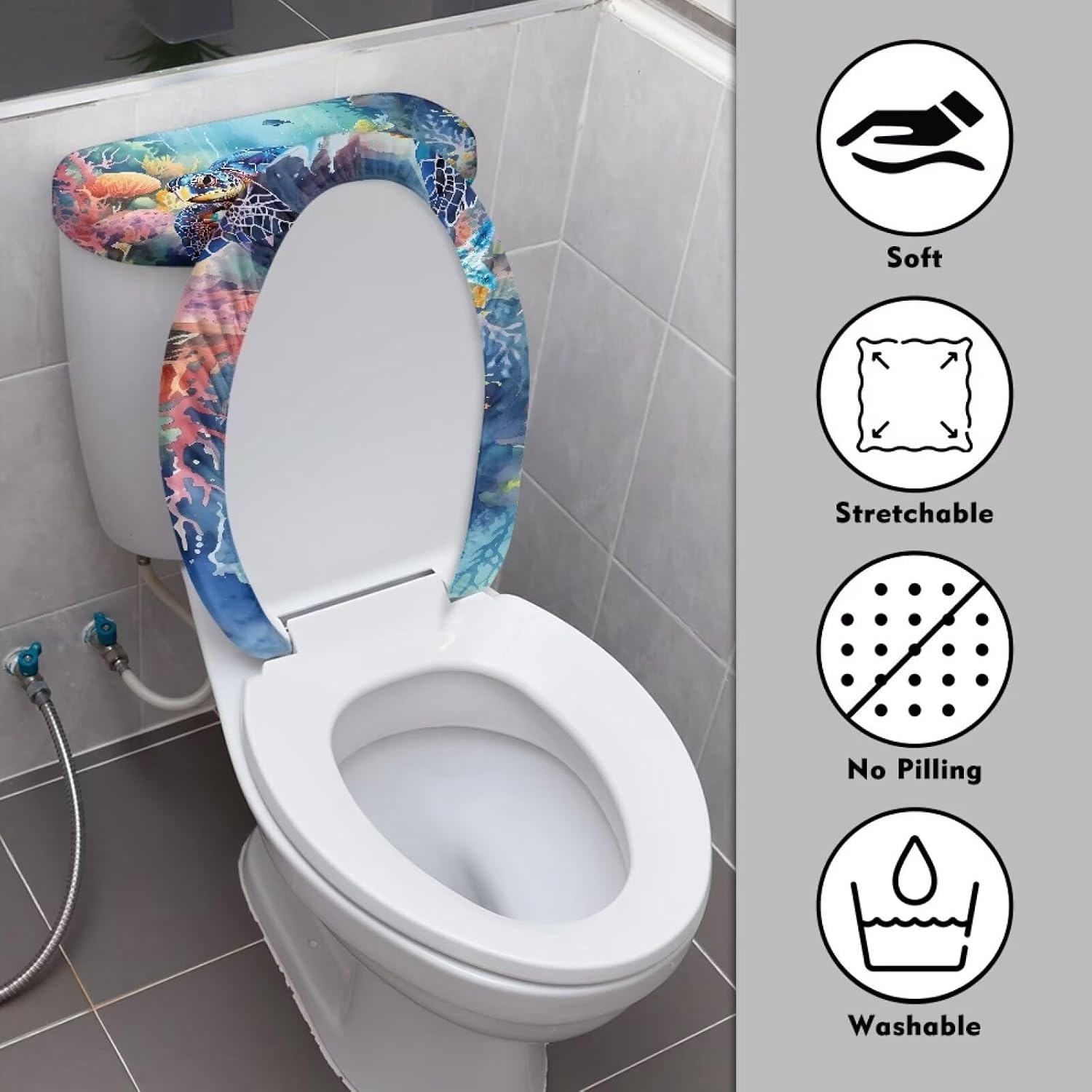 Sea Turtle Toilet Seat and Tank Lid Covers for Bathroom 2 Set Round Oval for Adults Kids