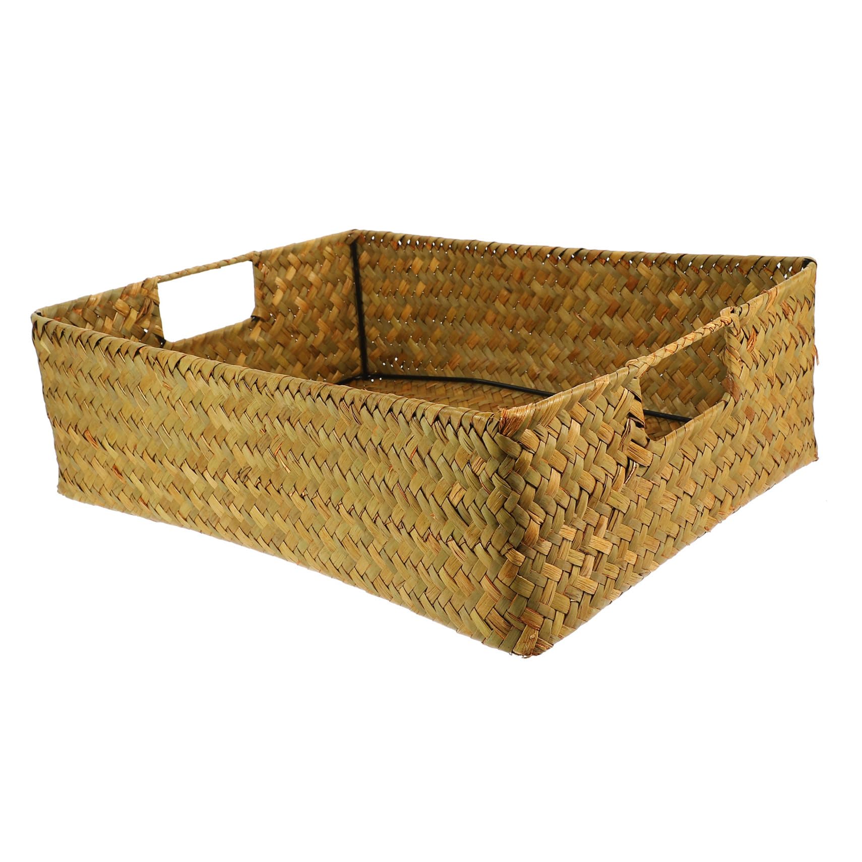 Angoily Cesta de Almacenamiento de Mimbre Grande con Asas Contenedor Organizador Rectangular de Cesta de Almacenamiento de Algas Tejida a Mano Retro Caja para Artículos