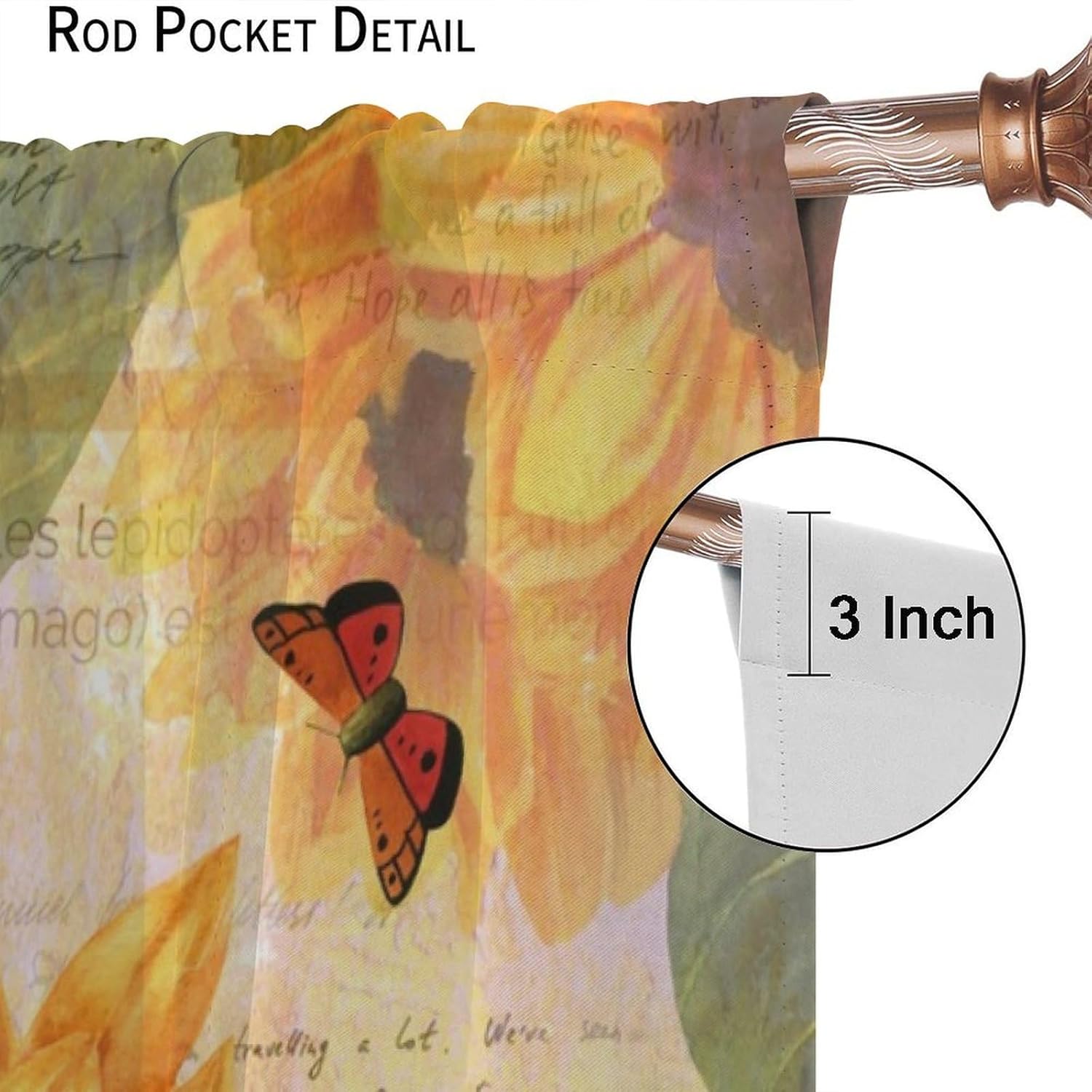 Sunflower Blackout Curtains, Vintage Yellow Flowers Country Style Home Decor Drapes Bedroom Living Room Kitchen Rod Pocket Window Treatment 2 Panels Set Total Size 42" W X 54" L Inch