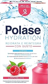 Polase Hydration, Integratore Alimentare Sali Minerali con Magnesio e Potassio e Vitamina C, Per la Tua Attività Fisica, Reidrata e Reintegra, Senza Glutine, Gusto Lampone, 12 sticks​