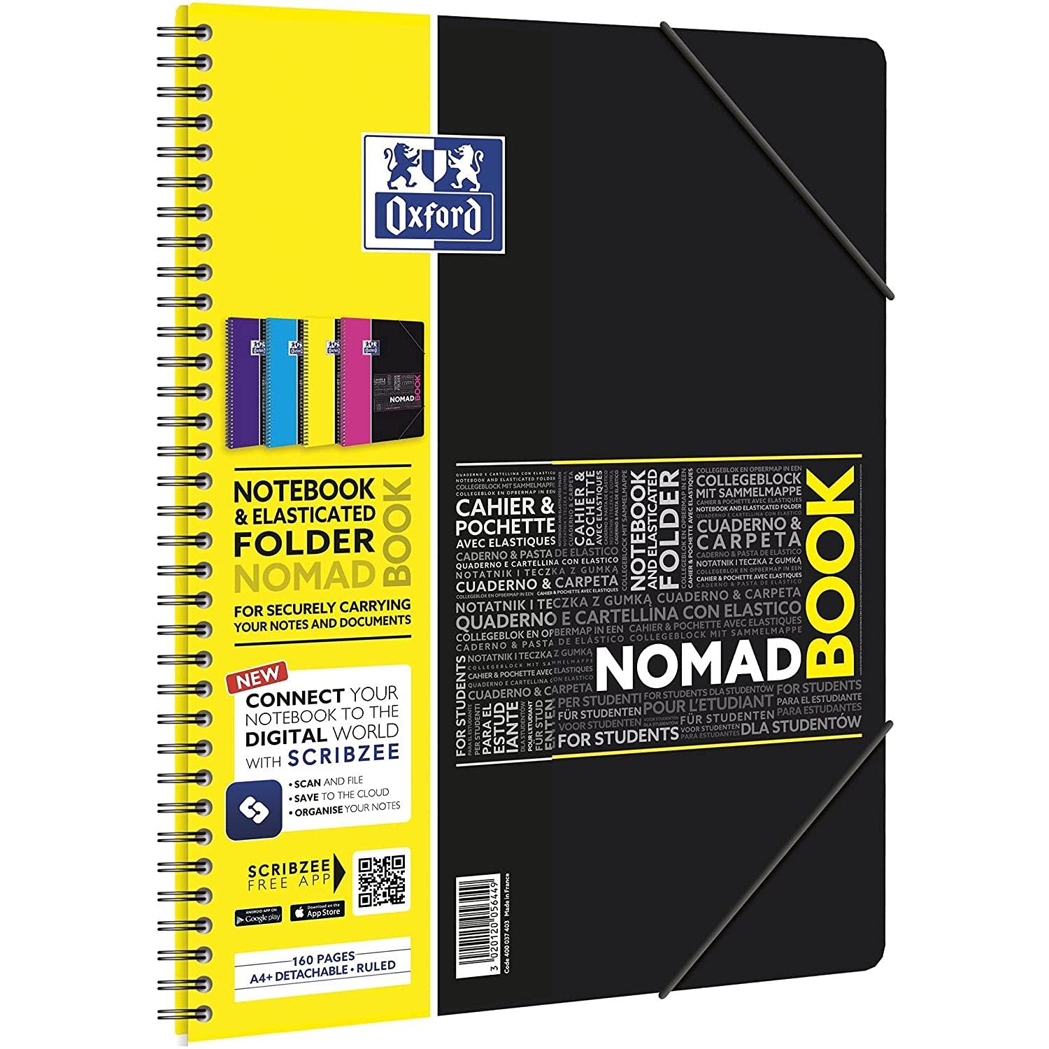 OXFORD Lote de 3 cuadernos Polypro Estudiante NomadBook A4+ 160 páginas, 90 g, rayado, color aleatorio