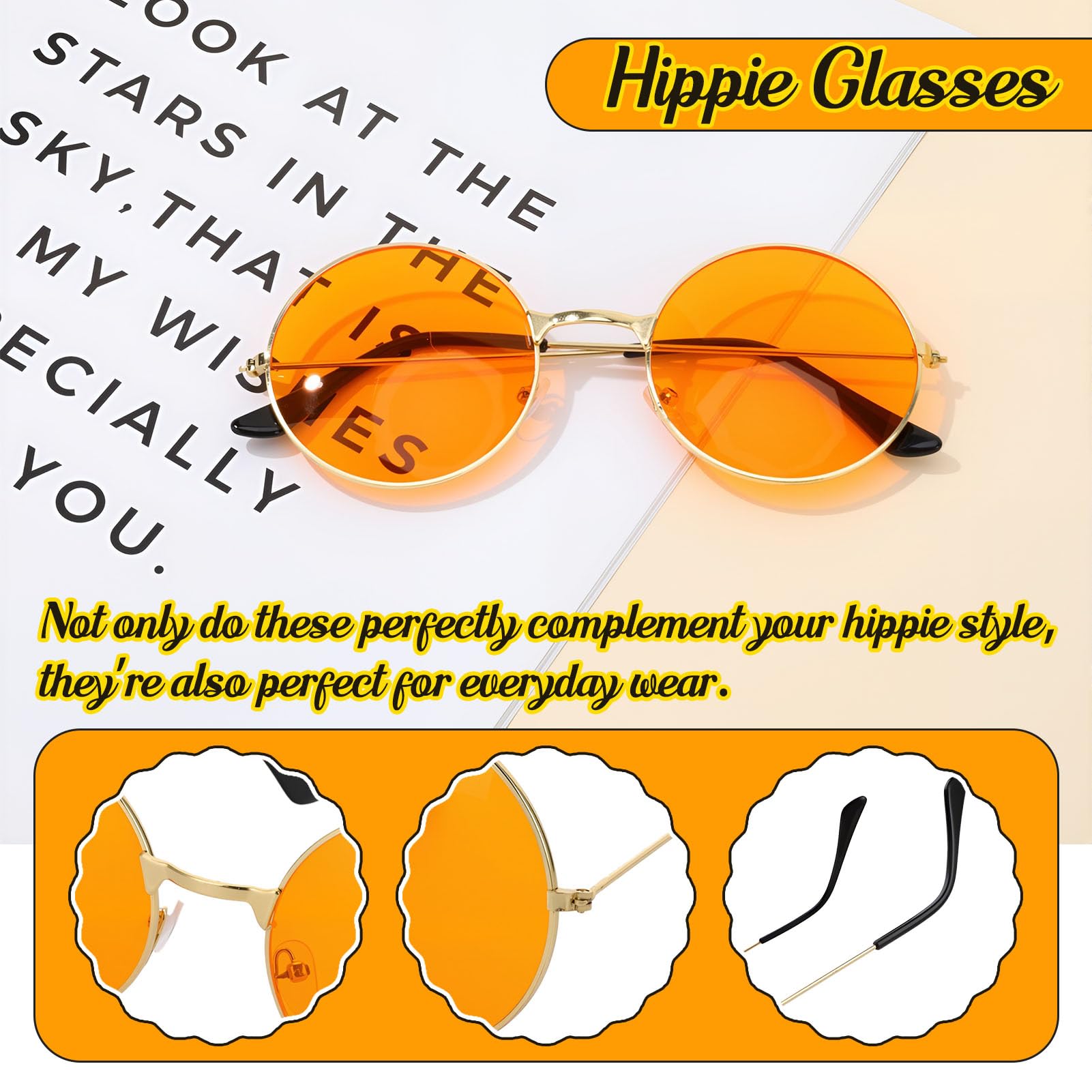 GSrenyu 9 PCS Hippie Accessories, Hippie Costume for Women Includes Sunflower Headband Flower Sunglasses, Daisy Hair Fork - Image 4