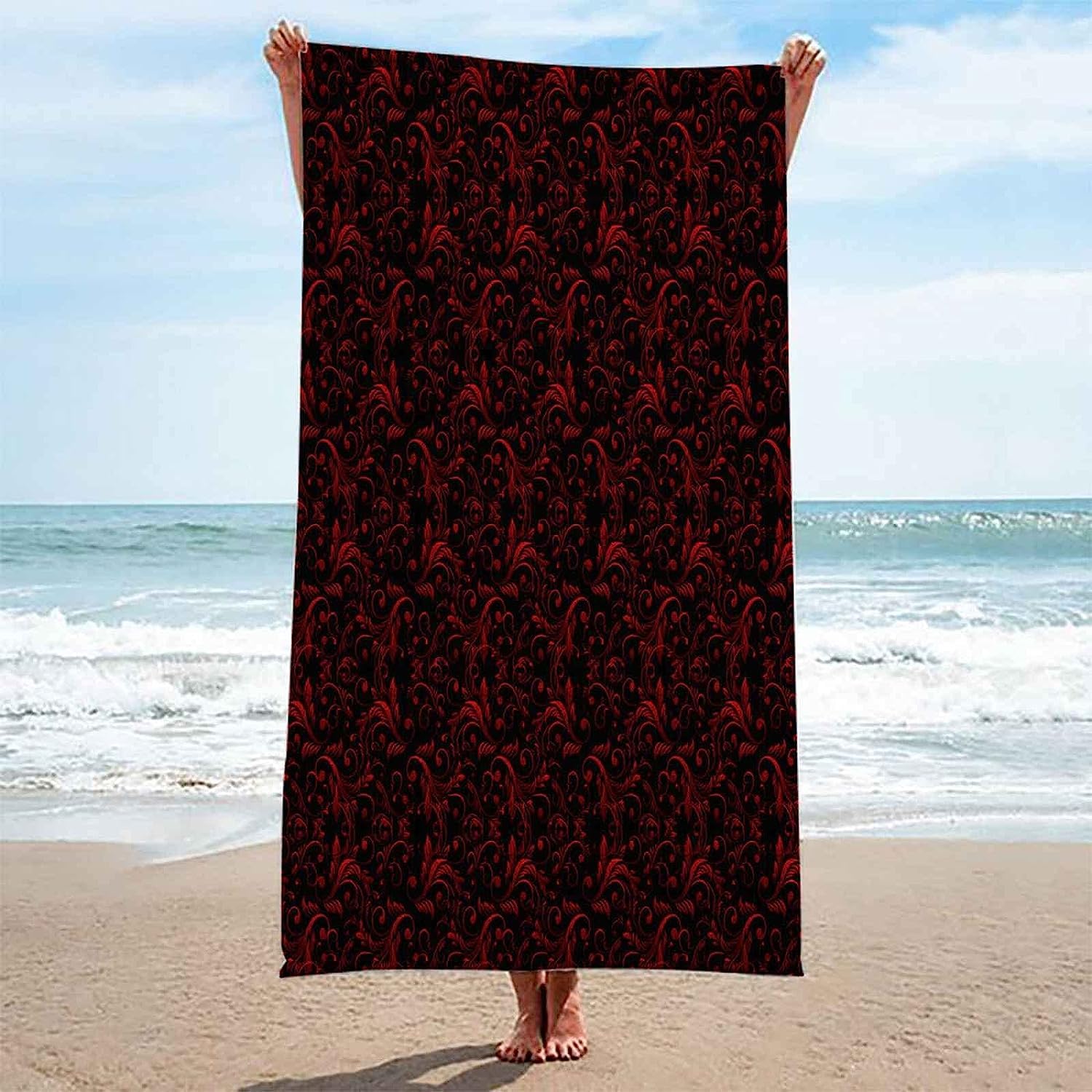 Serviette De Plage 3D Motif Rouge Classique, Serviette De Bain XXL 150 X 200 Cm Microfibre À Séchage Rapide, Serviettes De Plage Enfant Femme Homme Drap De Plage pour Natation Picnic -3L9Y