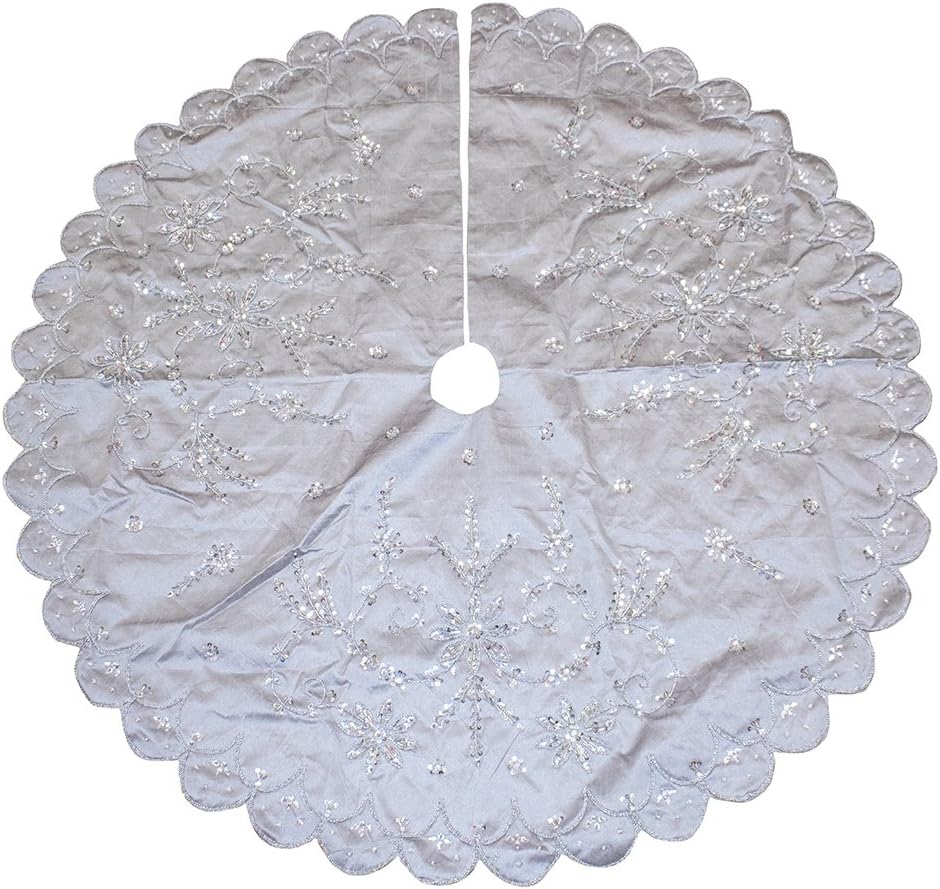 Kurt Adler 48" Silver Hand Embroidery Treeskirt
