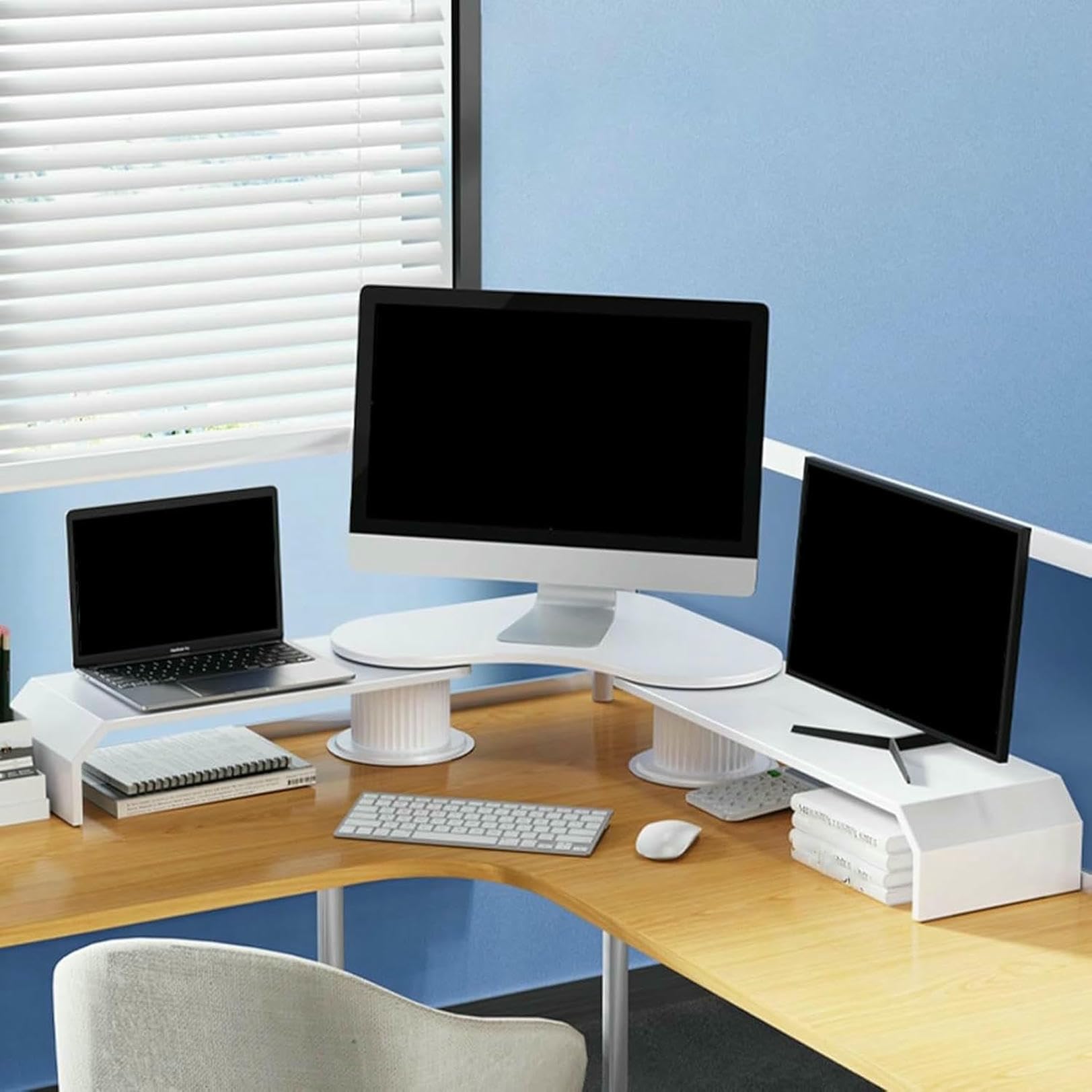 Supporto angolare per Monitor di Computer a 3 schermi, Supporto per scrivania da Ufficio Regolabile con Rotazione di 270°, Supporto angolare in Metallo per Laptop