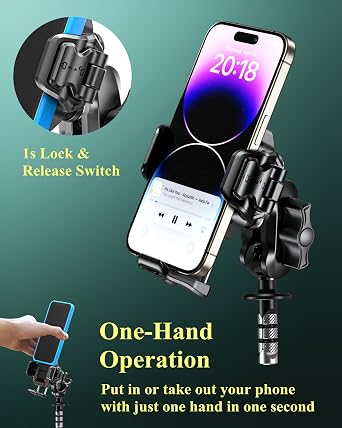 BRCOVAN Anti-Theft Motorcycle Fork Stem Phone Mount with Vibration Dampener