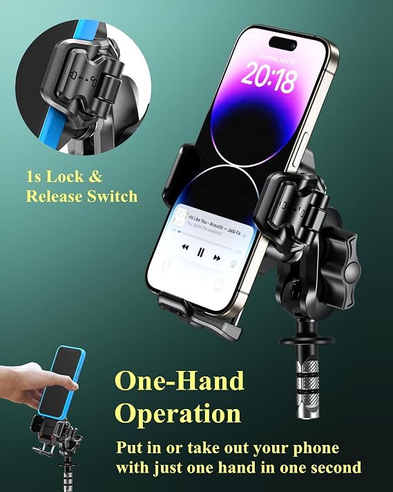 BRCOVAN Anti-Theft Motorcycle Fork Stem Phone Mount with Vibration Dampener