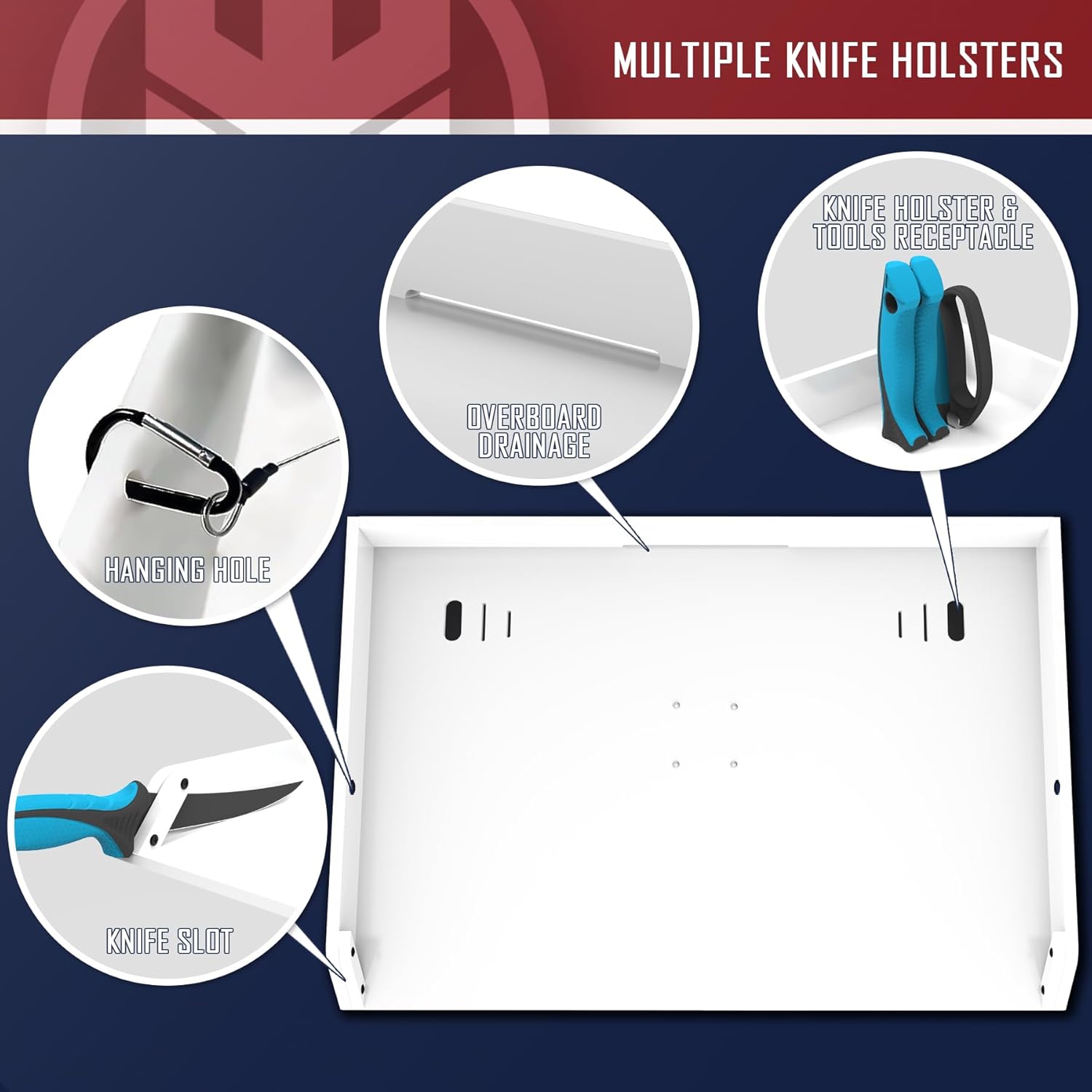 KNINE OUTDOORS Bait Cutting Board for Boat, Boat Cutting Board, with Rod Holder Mount Plier Storage and Knife Slot, for Fish Cleaning Station Fishing Fillet Table, Boat Accessories Marine