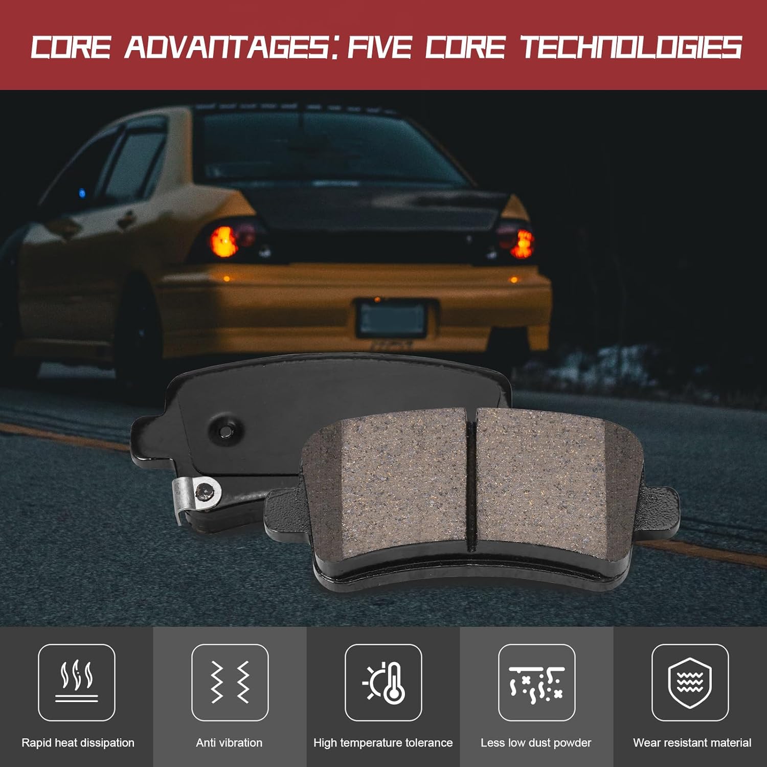 Rear Ceramic Brake Pads with Hardware Kit for Chevy Impala/Malibu Limited, Buick Allure/LaCrosse/Regal, Cadillac XTS & Saab 9-5