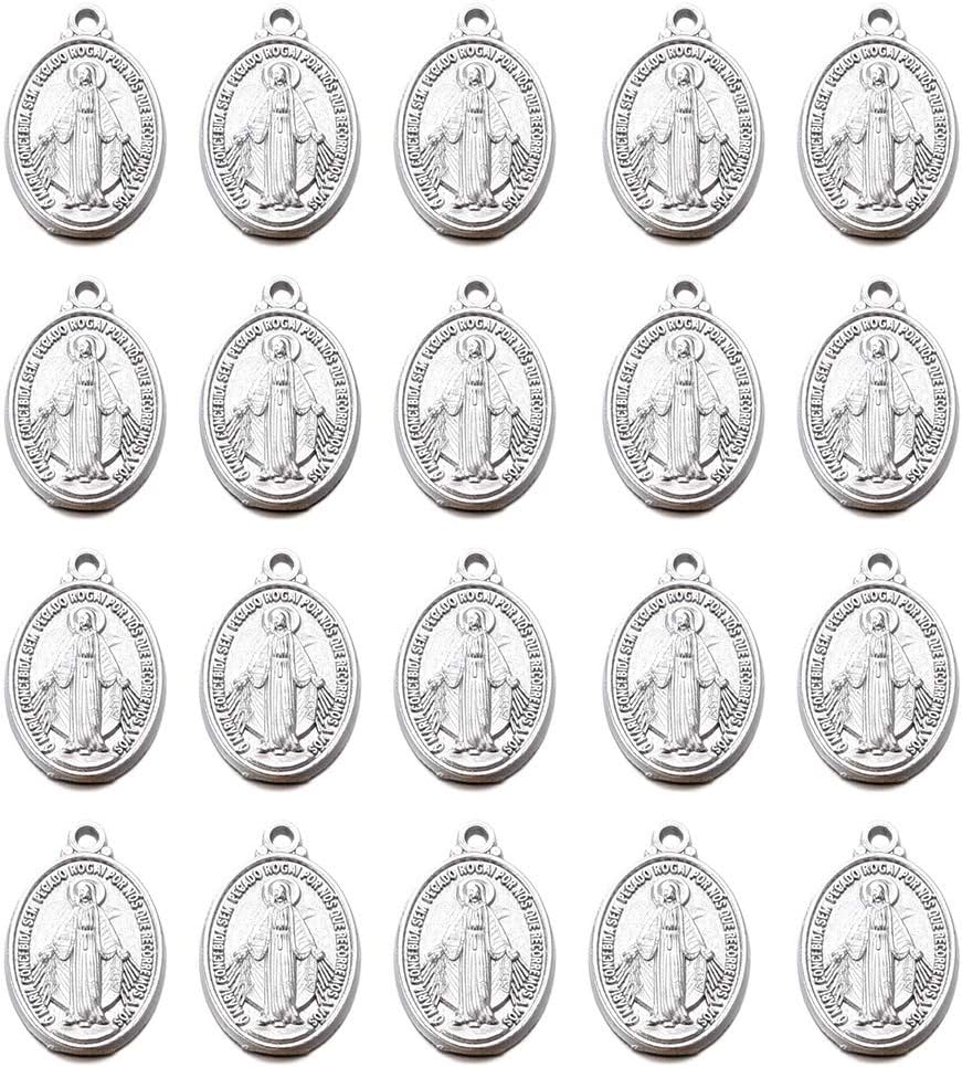 60pcs Our Lady Medal Floral Rosary Centerpiece Cross Jesus Virgin Mary Catholic Alloy Crucifix Charms for DIY Jewelry Making 12mmx20mm(A585)